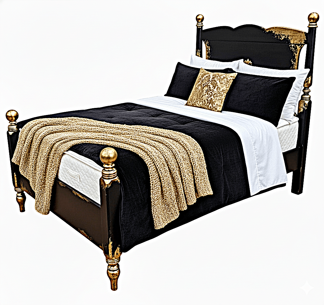 Royal Mirage Hand - Carved Solid Wood Golden Accent Platform Bedframe – handcrafted solid wood furniture