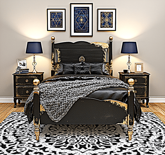 Royal Mirage Hand - Carved Solid Wood Golden Accent Platform Bedframe – handcrafted solid wood furniture