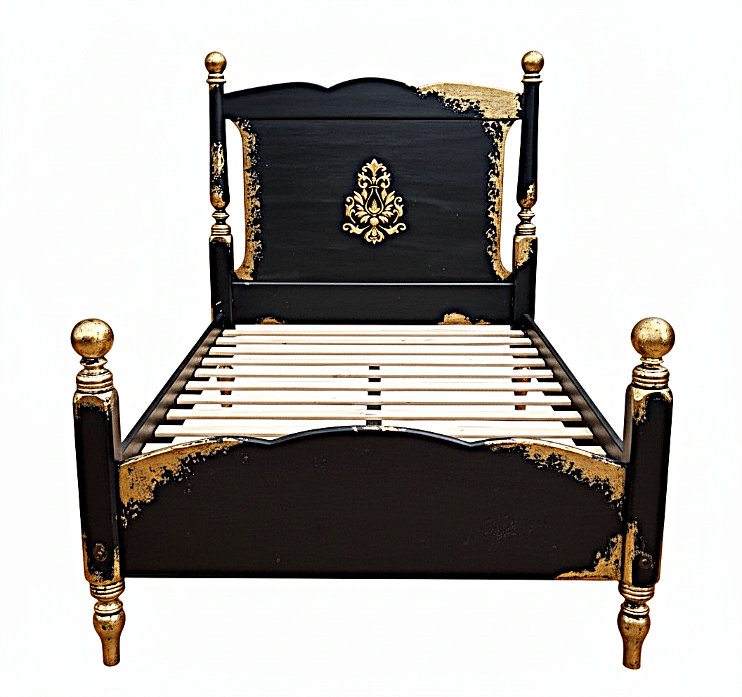 Royal Mirage Hand - Carved Solid Wood Golden Accent Platform Bedframe – handcrafted solid wood furniture
