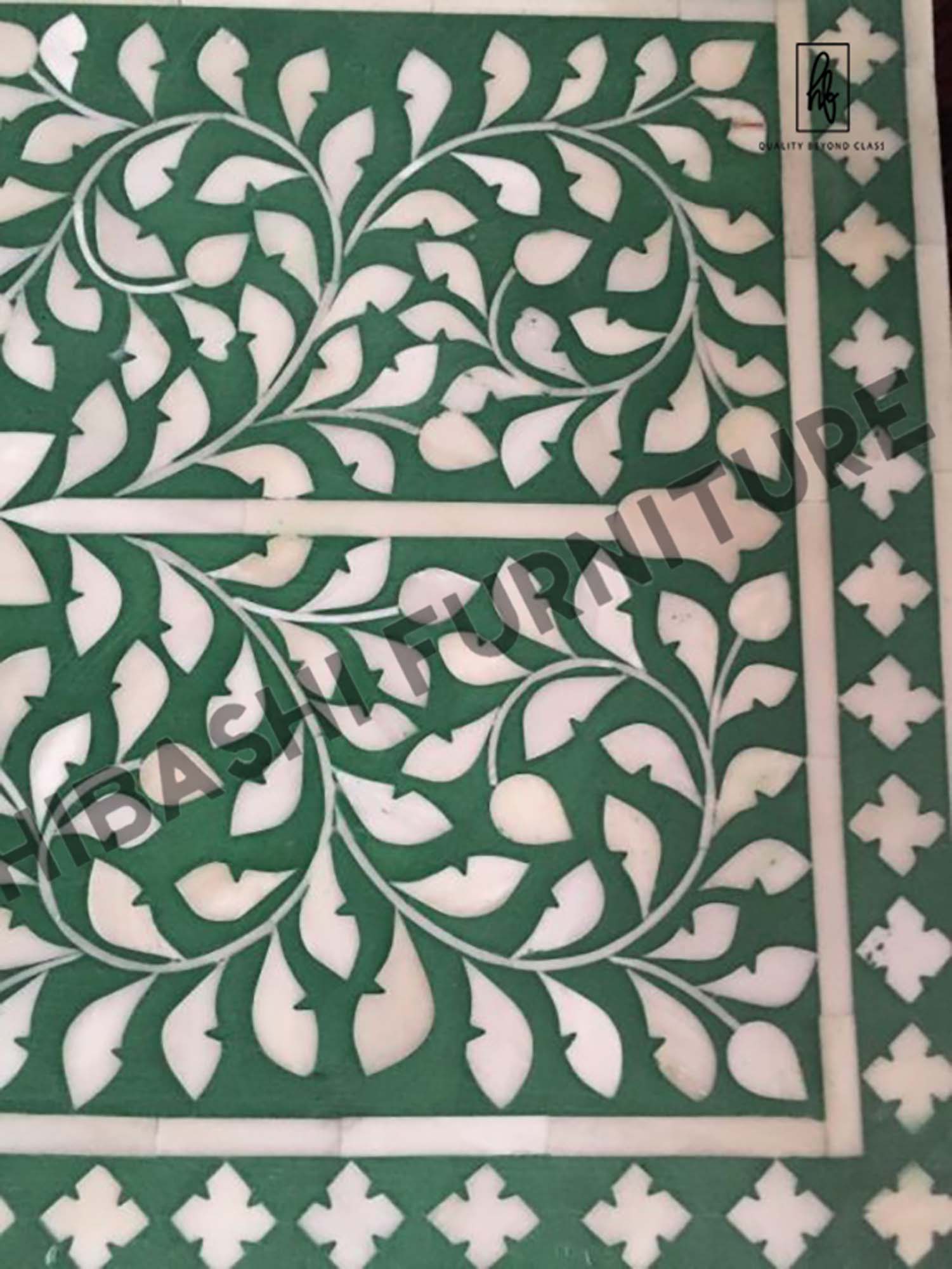 Rustic Floral Bone Inlay Handmade Bedside Table – handcrafted solid wood furniture