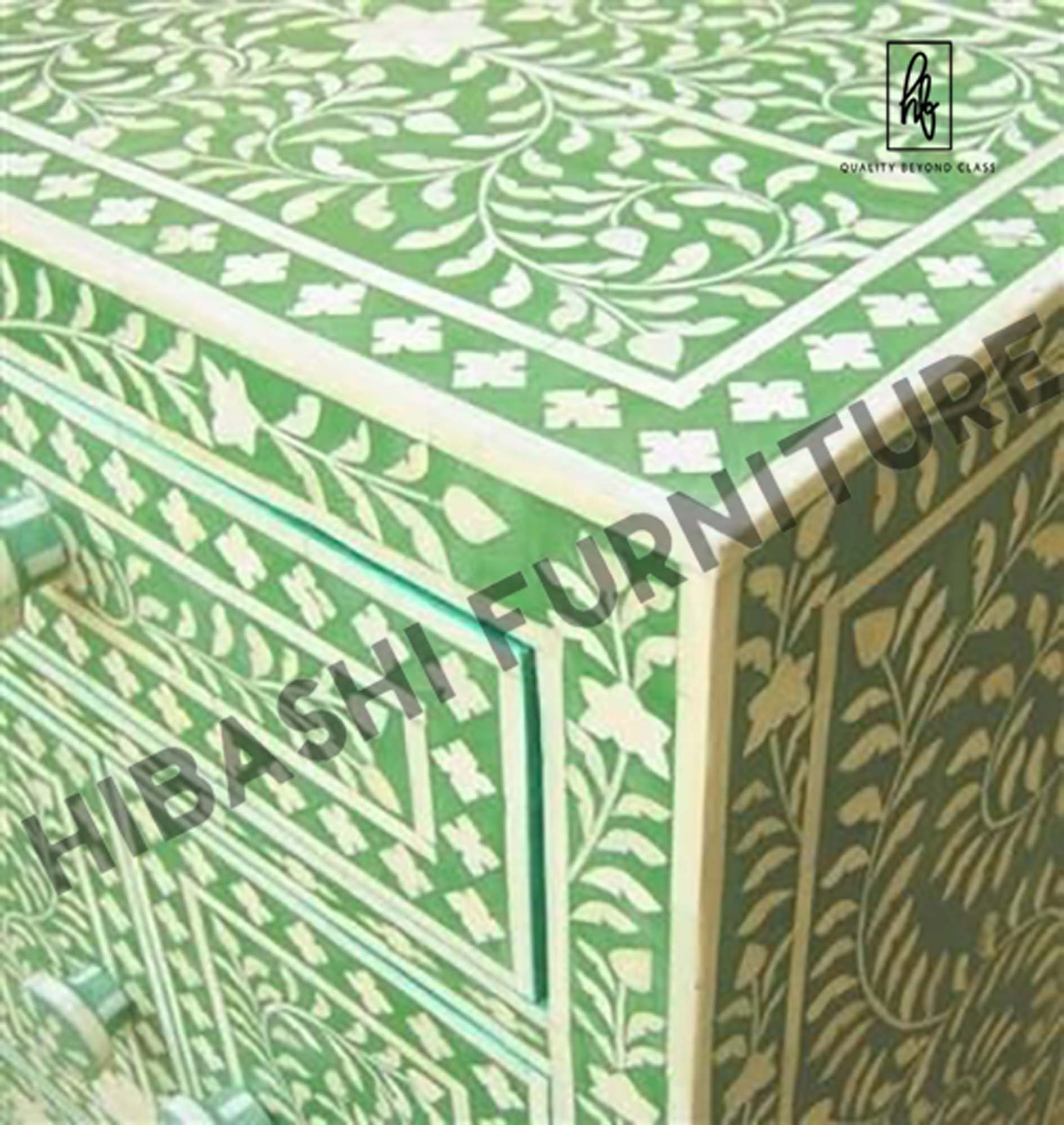 Rustic Floral Bone Inlay Handmade Bedside Table – handcrafted solid wood furniture