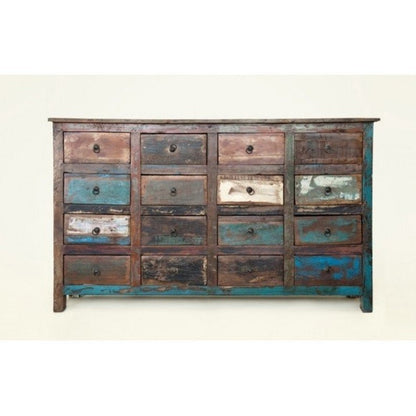 Rustica Reclaimed Timber Sideboard Buffet Table with Chest of 16 Drawers – handcrafted solid wood furniture