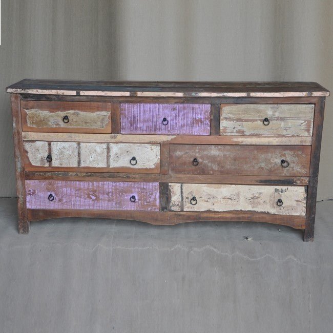 Rustica Reclaimed Wood 7 Drawer Chest of Drawers Multicolor – handcrafted solid wood furniture