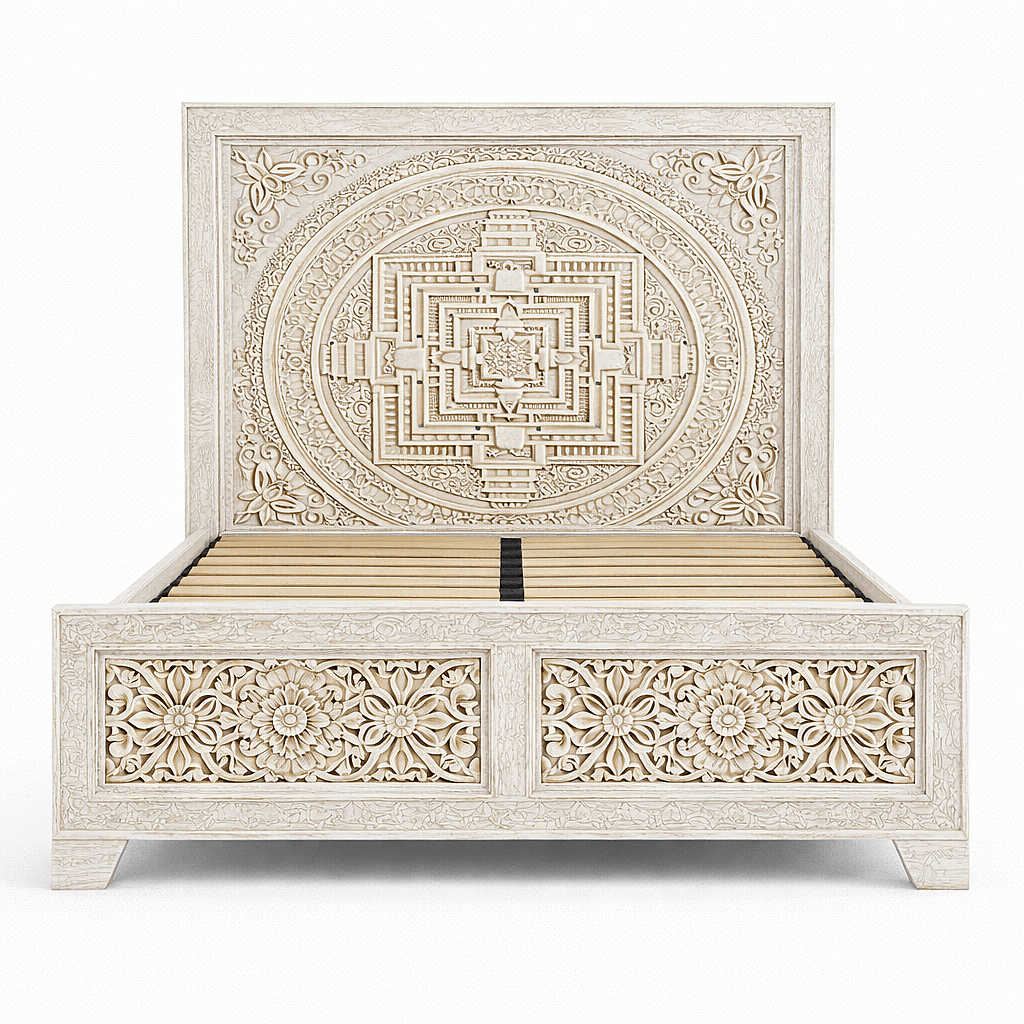 Sacred Mandala™ Luxury Hand - Carved Solid Wood Platform Bed & Bedroom Collection – handcrafted solid wood furniture