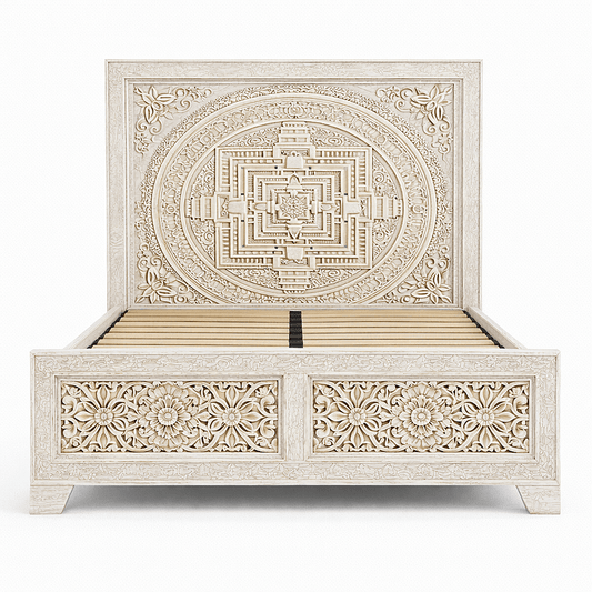 Sacred Mandala™ Luxury Hand - Carved Solid Wood Platform Bed & Bedroom Collection – handcrafted solid wood furniture