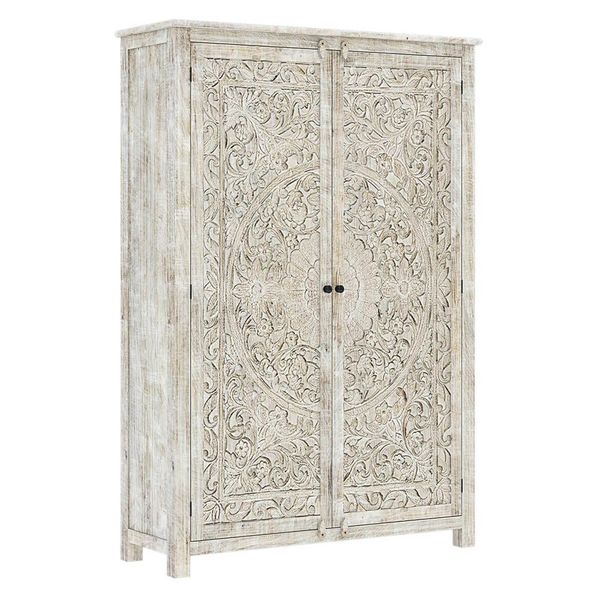 Salman Hand carved Solid Wood Large White Wardrobe Armoire – handcrafted solid wood furniture