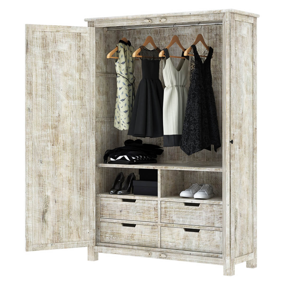 Salman Hand carved Solid Wood Large White Wardrobe Armoire – handcrafted solid wood furniture