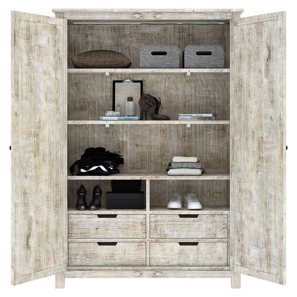 Salman Hand carved Solid Wood Large White Wardrobe Armoire – handcrafted solid wood furniture