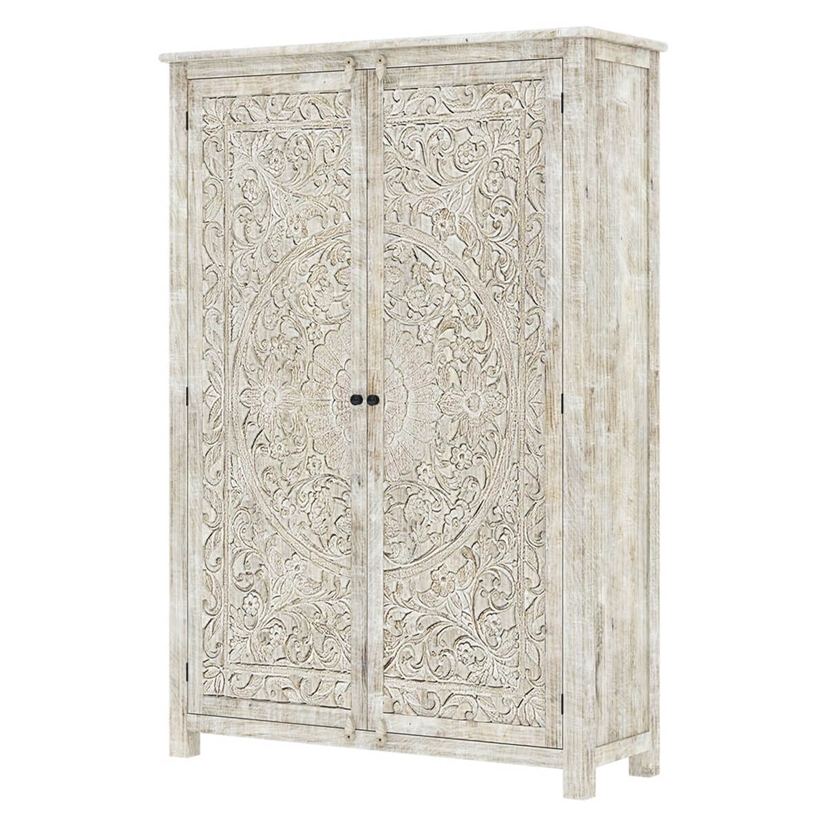 Salman Hand carved Solid Wood Large White Wardrobe Armoire – handcrafted solid wood furniture