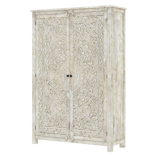 Salman Hand carved Solid Wood Large White Wardrobe Armoire – handcrafted solid wood furniture