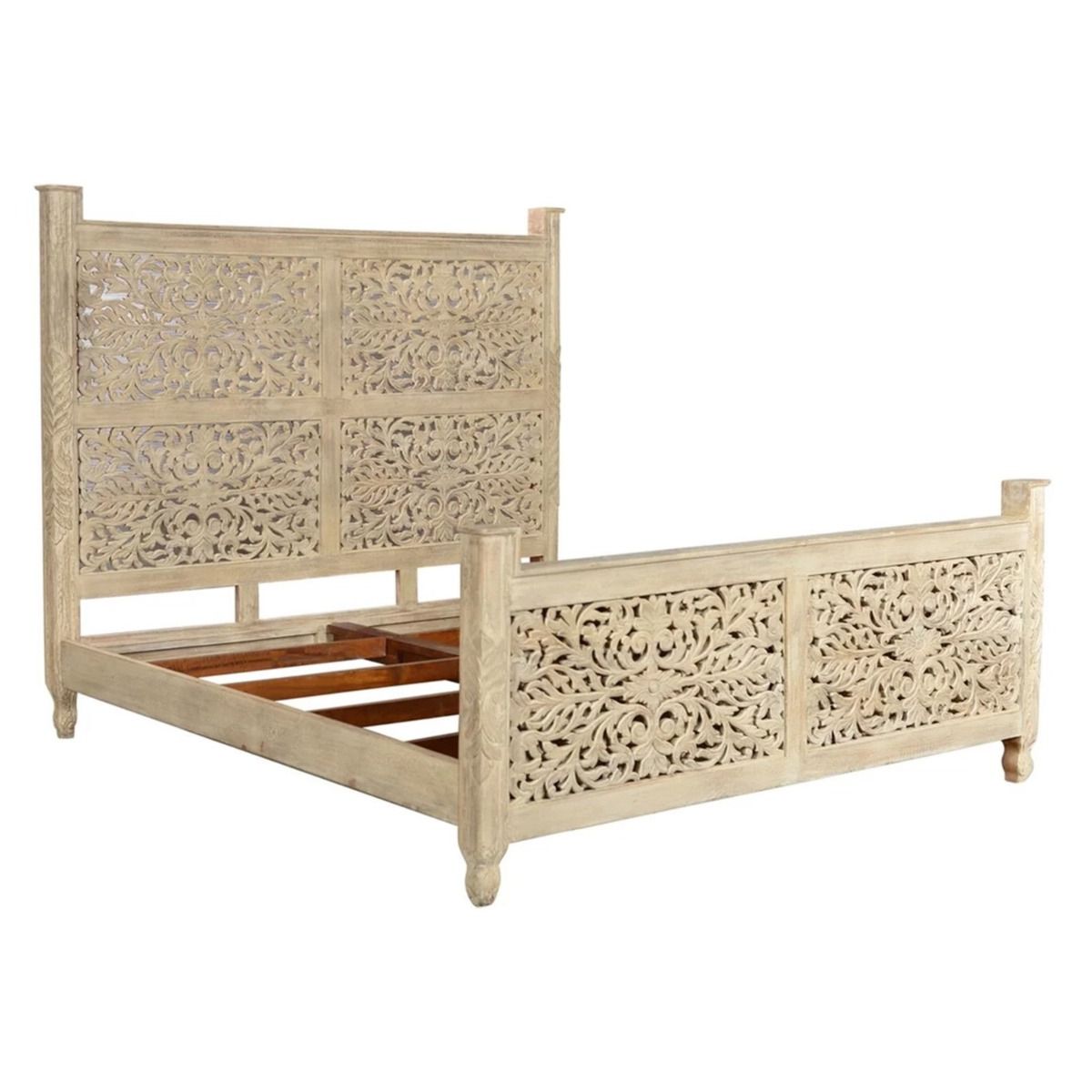 Sasha - Hand Carved Indian Solid Wooden Bed Frame – handcrafted solid wood furniture