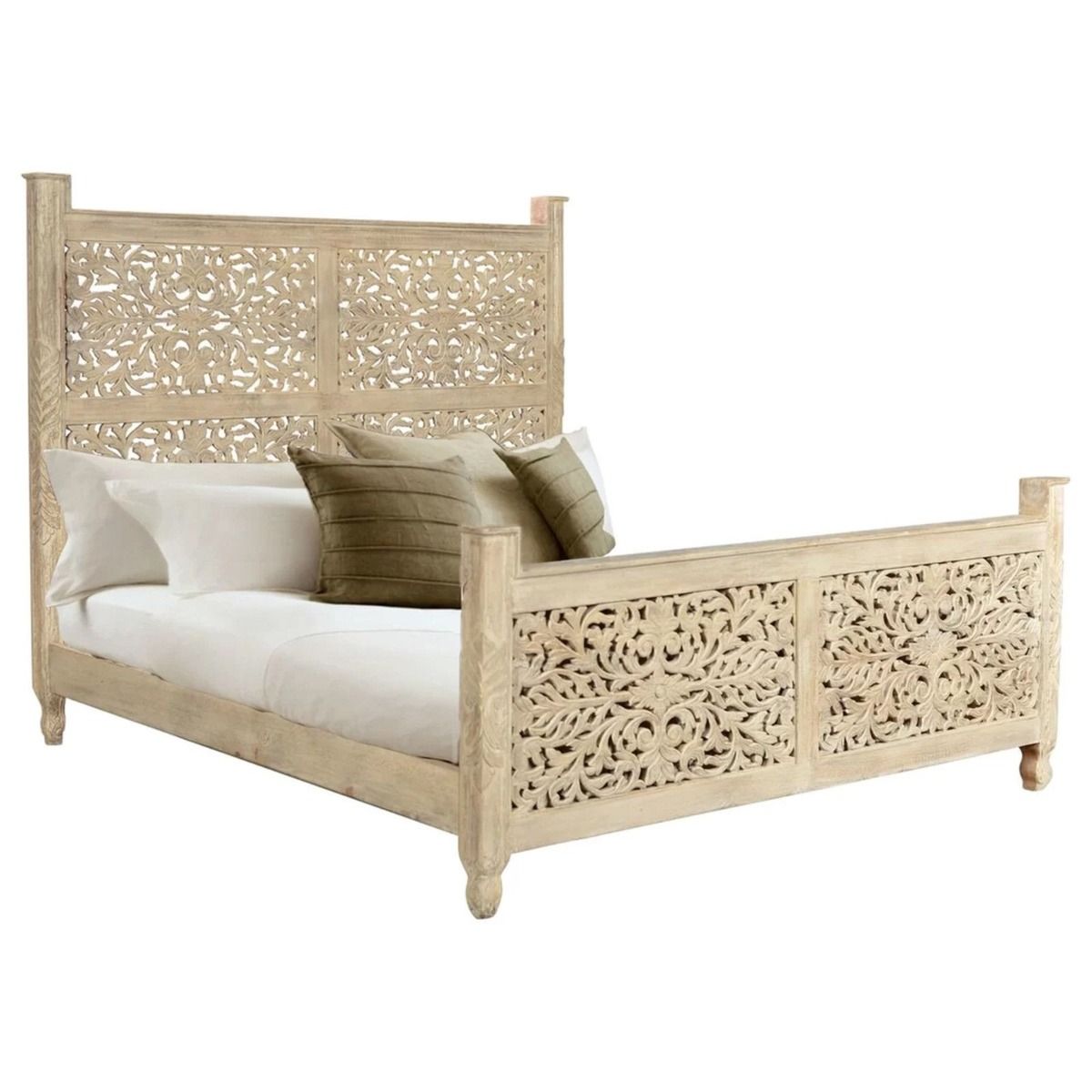 Sasha - Hand Carved Indian Solid Wooden Bed Frame – handcrafted solid wood furniture