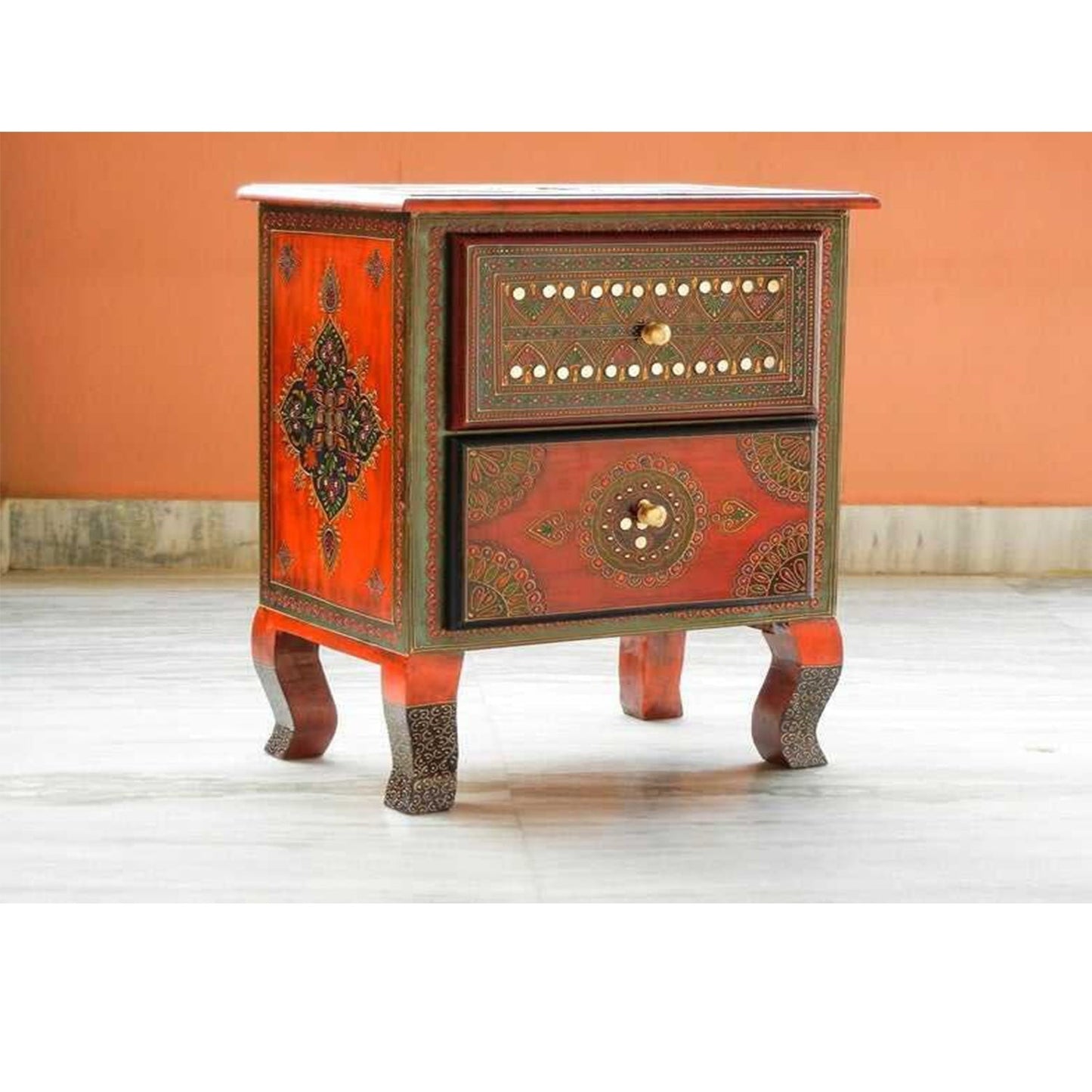 SASI Indian Solid Mango Wooden Hand Carved Bedside cabinet/ Nightstand /Side table – handcrafted solid wood furniture