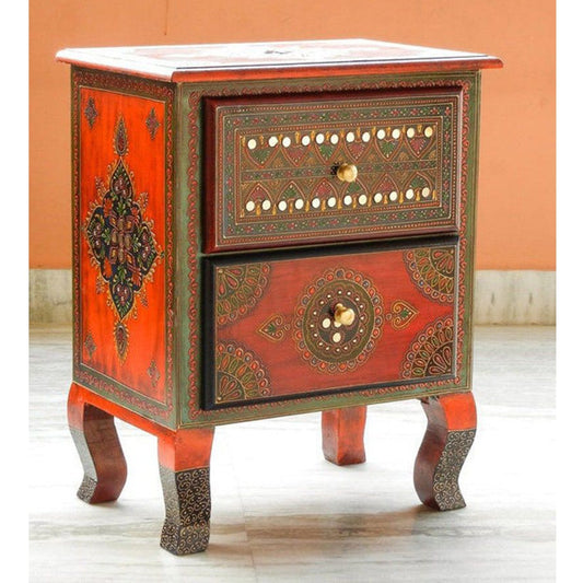 SASI Indian Solid Mango Wooden Hand Carved Bedside cabinet/ Nightstand /Side table – handcrafted solid wood furniture