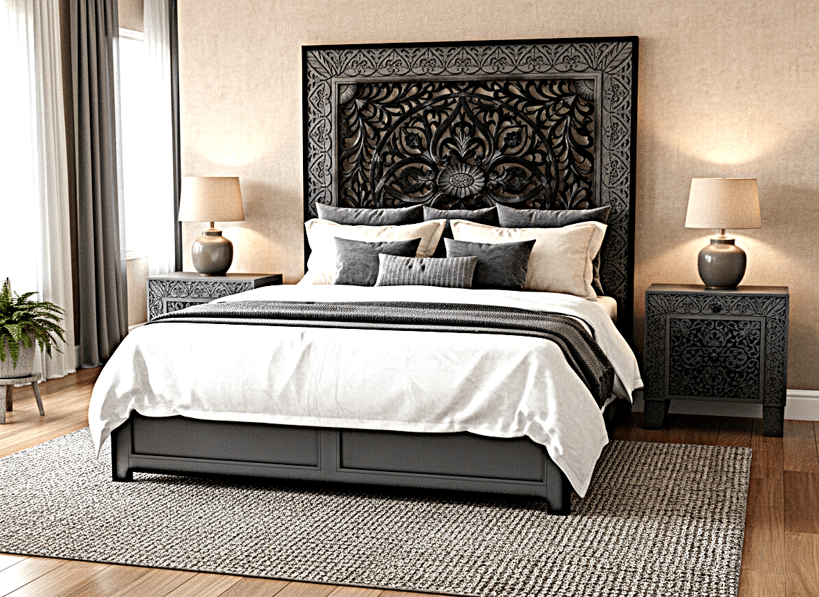 Shah Hand carved Solid Wooden Platform Bedframe / Bedroom Set – handcrafted solid wood furniture