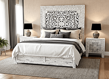 Shah Hand carved Solid Wooden Platform Bedframe / Bedroom Set - HF Commercial Furniture