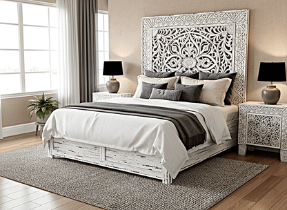 Shah Hand-carved Solid Wooden Platform Bedframe/Bedroom Set – handcrafted solid wood furniture
