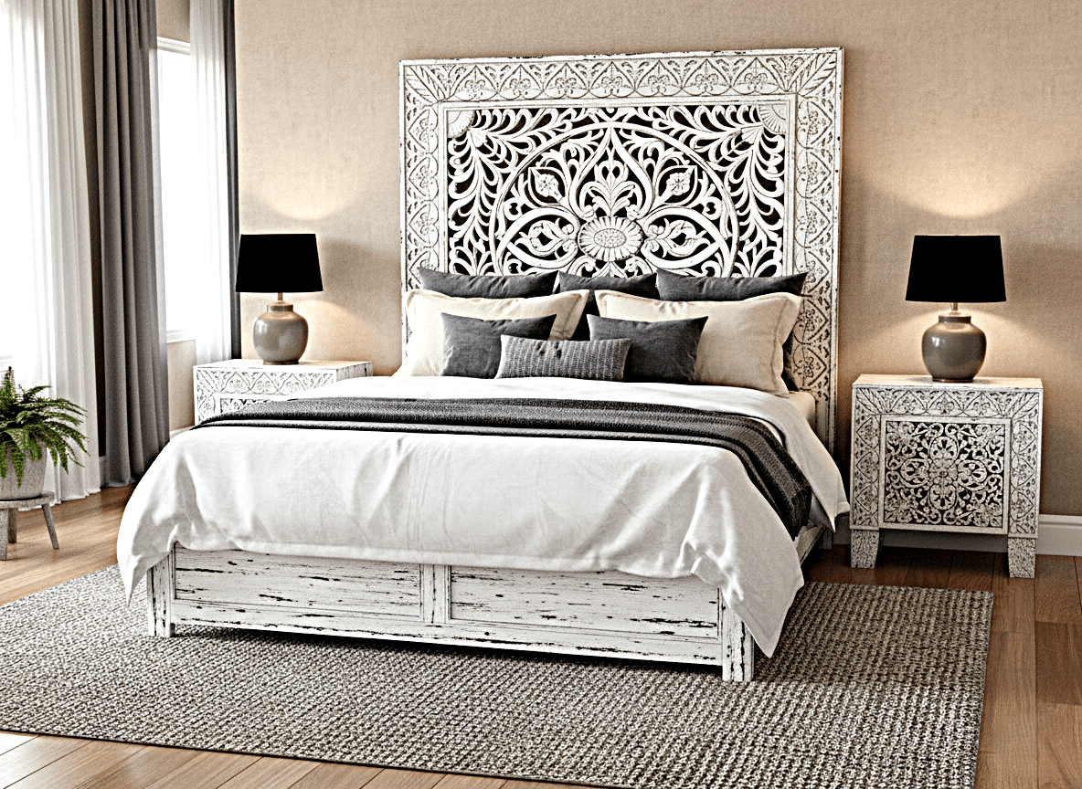 Shah Hand carved Solid Wooden Platform Bedframe / Bedroom Set - HF Commercial Furniture