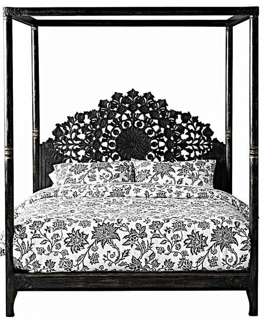 Shahi Mughal Hand Carved Indian Wooden Canopy Platform Bed – handcrafted solid wood furniture