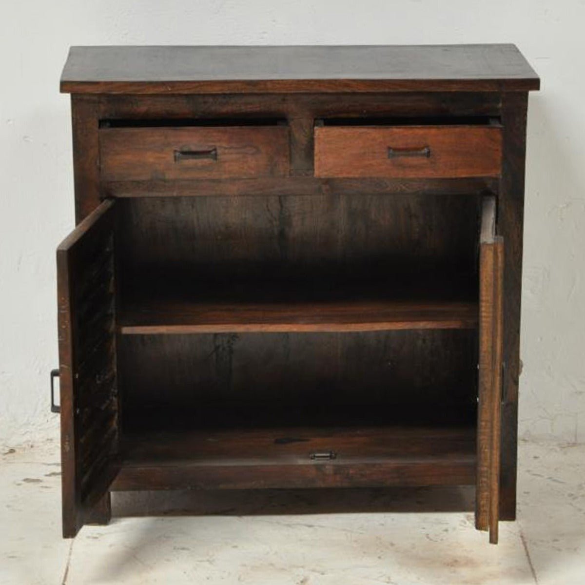 SHUTTER SIDEBOARD CABINET OF 2 DRAWERS - Chocolate - 110 - 100 - 40 – handcrafted solid wood furniture