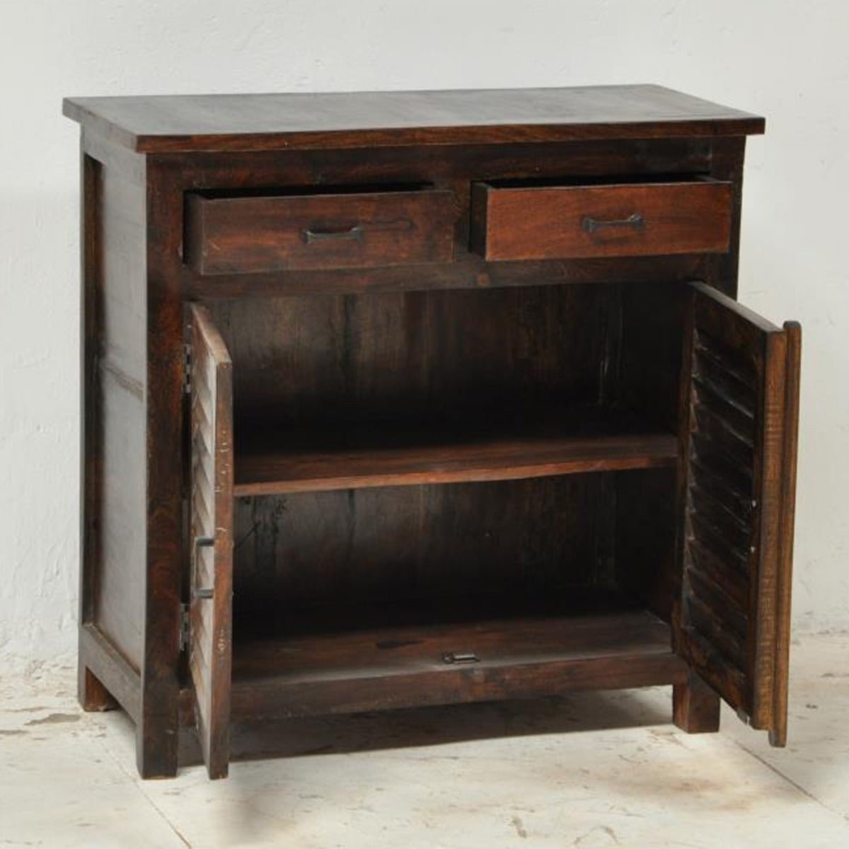 SHUTTER SIDEBOARD CABINET OF 2 DRAWERS - Chocolate - 110 - 100 - 40 – handcrafted solid wood furniture