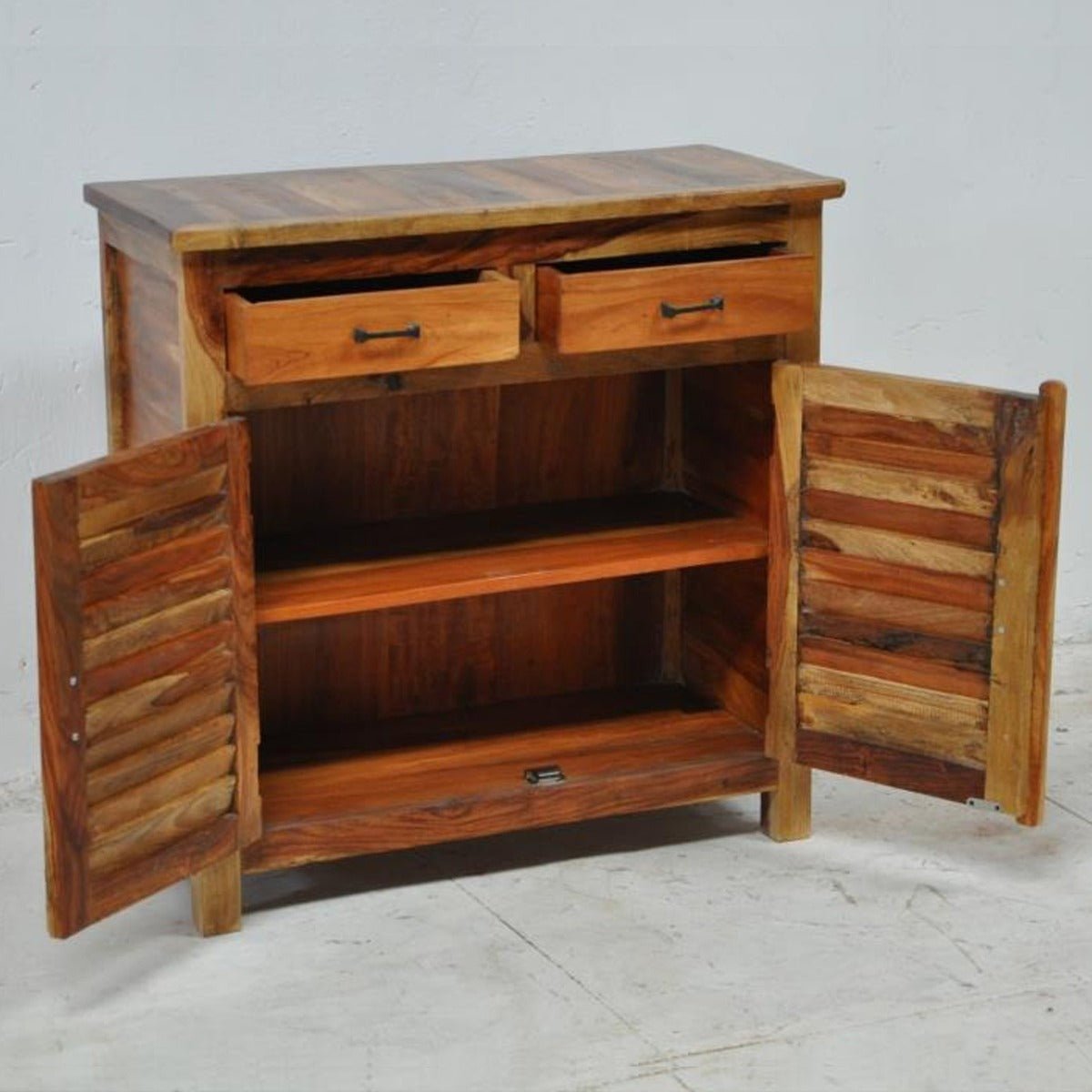 SHUTTER SIDEBOARD CABINET OF 2 DRAWERS - Natural - 100 - 90 - 40 – handcrafted solid wood furniture