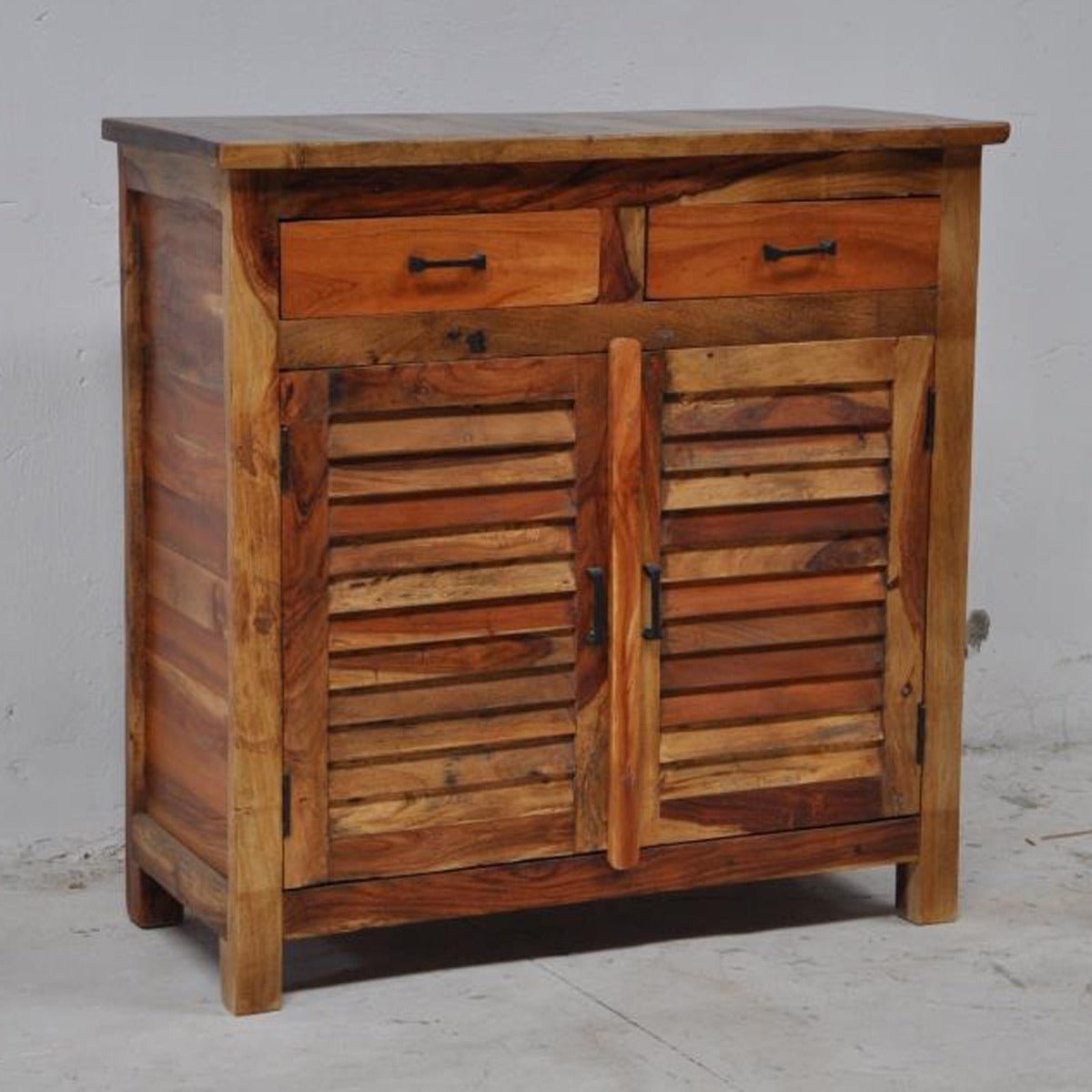 SHUTTER SIDEBOARD CABINET OF 2 DRAWERS - Natural - 100 - 90 - 40 – handcrafted solid wood furniture