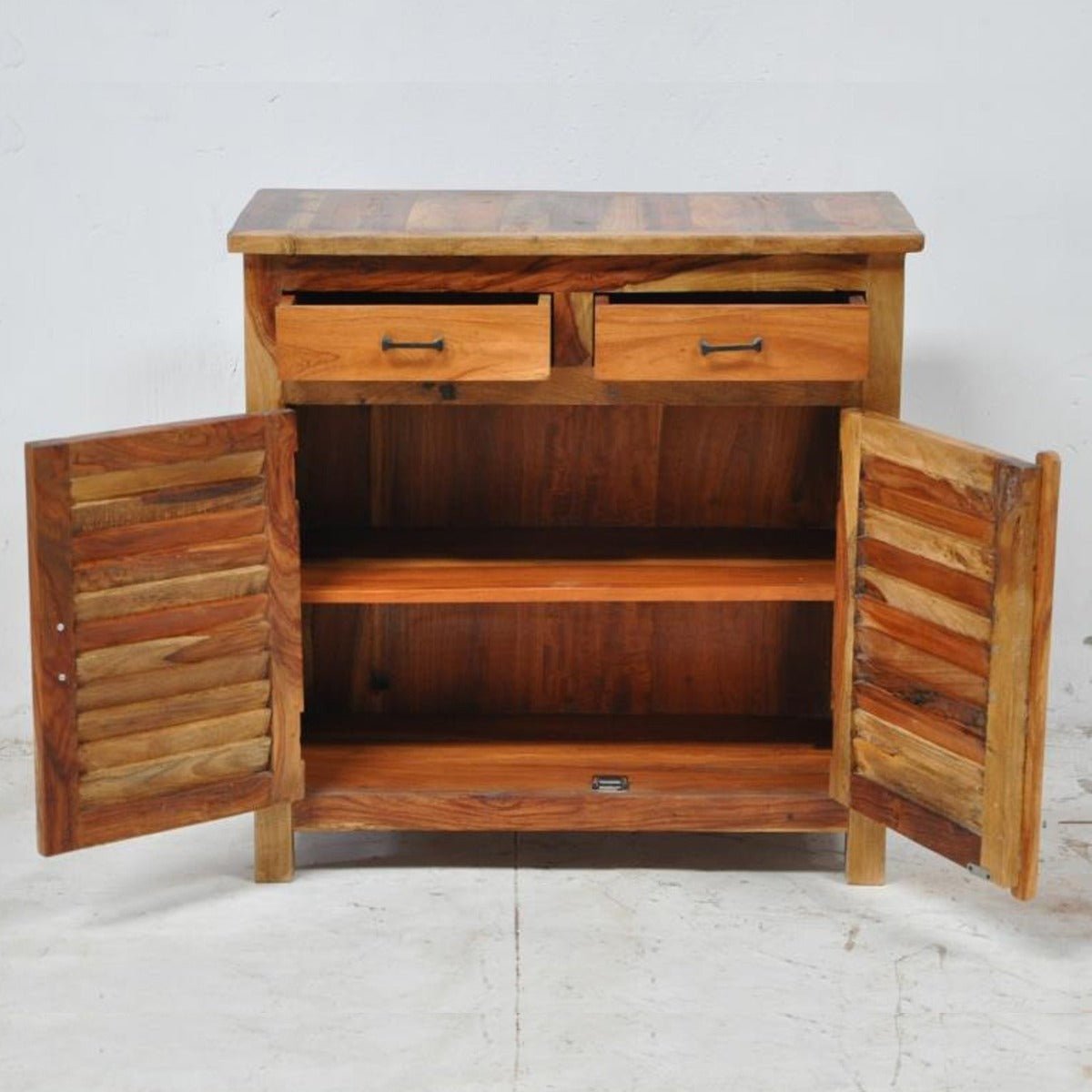 SHUTTER SIDEBOARD CABINET OF 2 DRAWERS - Natural - 100 - 90 - 40 – handcrafted solid wood furniture