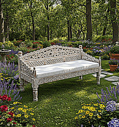 Silaw Hand Carved solid wooden indoor / Outdoor Daybed – handcrafted solid wood furniture