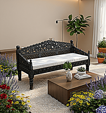 Silaw Hand Carved solid wooden indoor / Outdoor Daybed - HF Commercial Furniture
