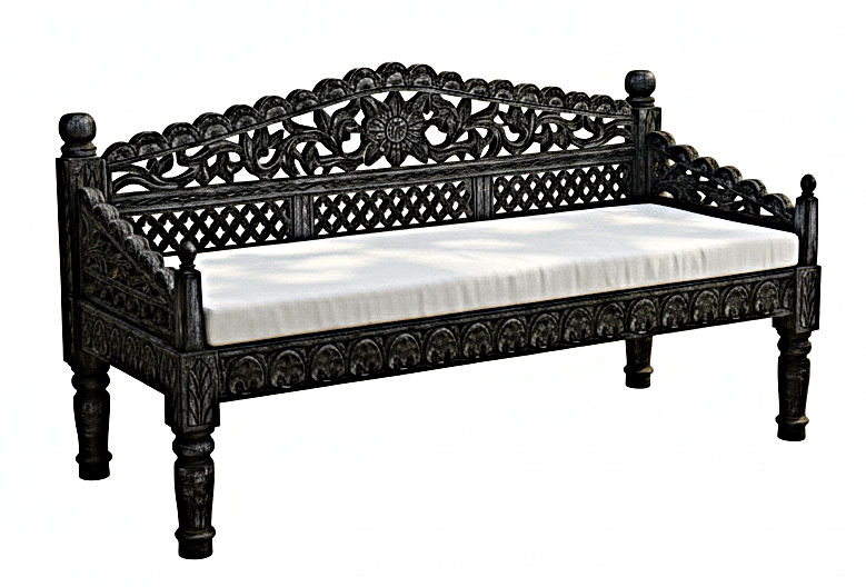 Silaw Hand Carved solid wooden indoor / Outdoor Daybed by R-Designs Furniture – handcrafted solid wood furniture made in India