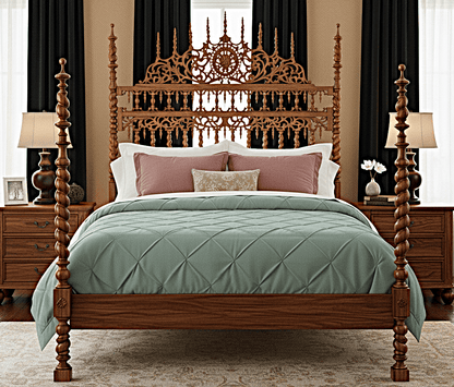 Spiral Kabak Hand Carved Solid Wooden Platform Bed – handcrafted solid wood furniture