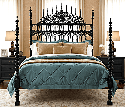 Spiral Kabak Hand Carved Solid Wooden Platform Bed by R-Designs Furniture – handcrafted solid wood furniture made in India