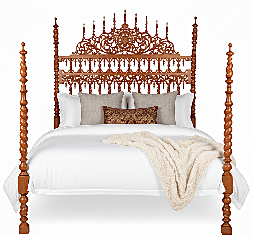 Spiral Kabak Hand Carved Solid Wooden Platform Bed by R-Designs Furniture – handcrafted solid wood furniture made in India