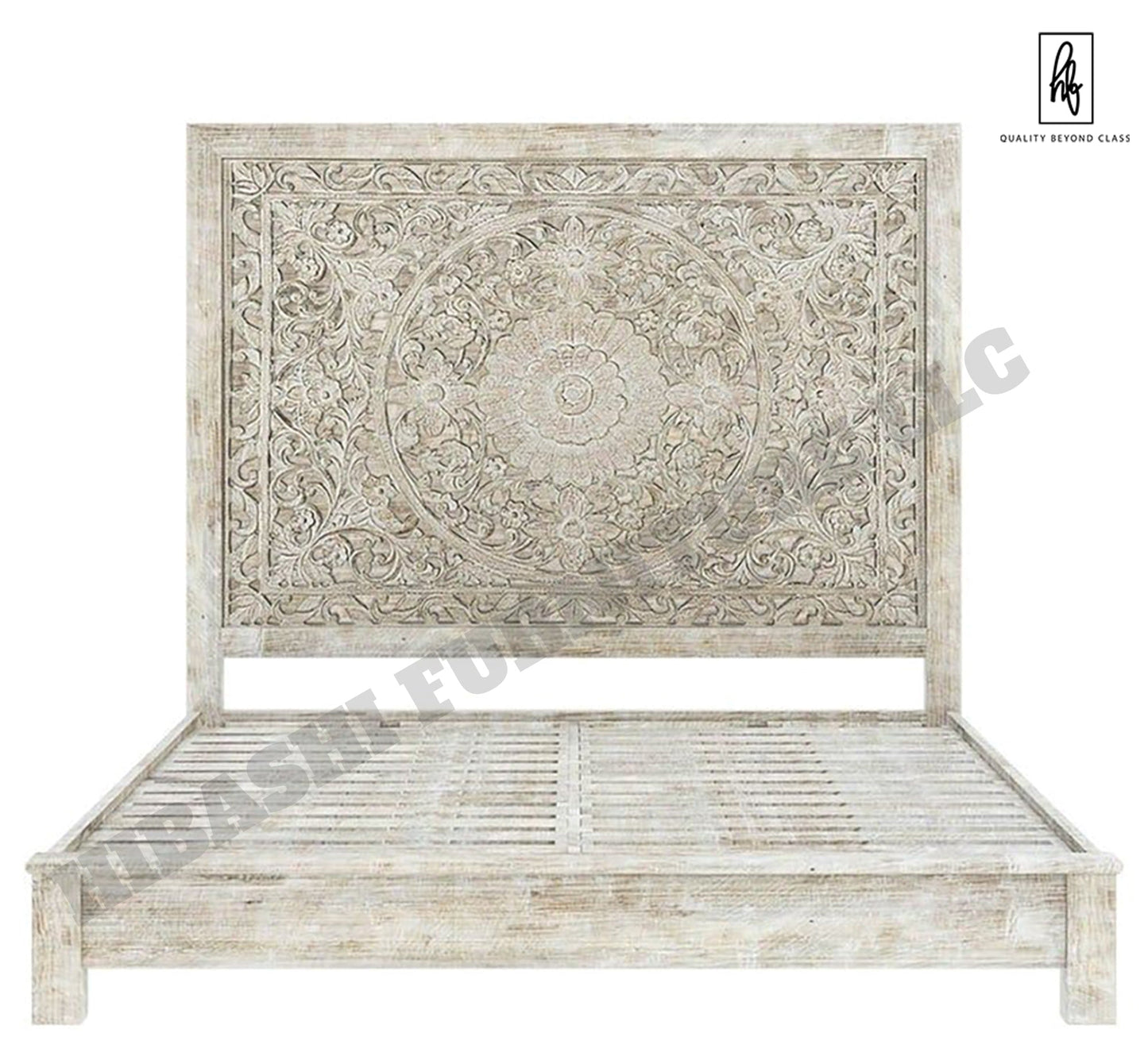 Sunflower Design Hand Carved Solid Wooden Bed Frame – handcrafted solid wood furniture