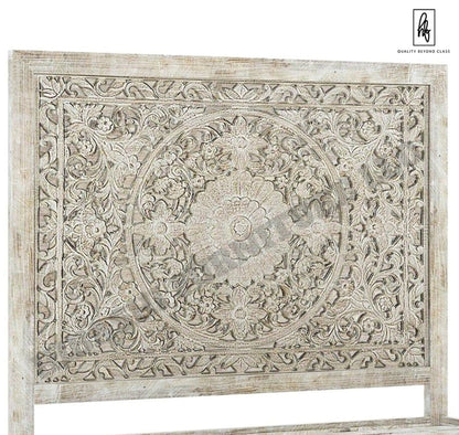 Sunflower Design Hand Carved Solid Wooden Bed Frame – handcrafted solid wood furniture