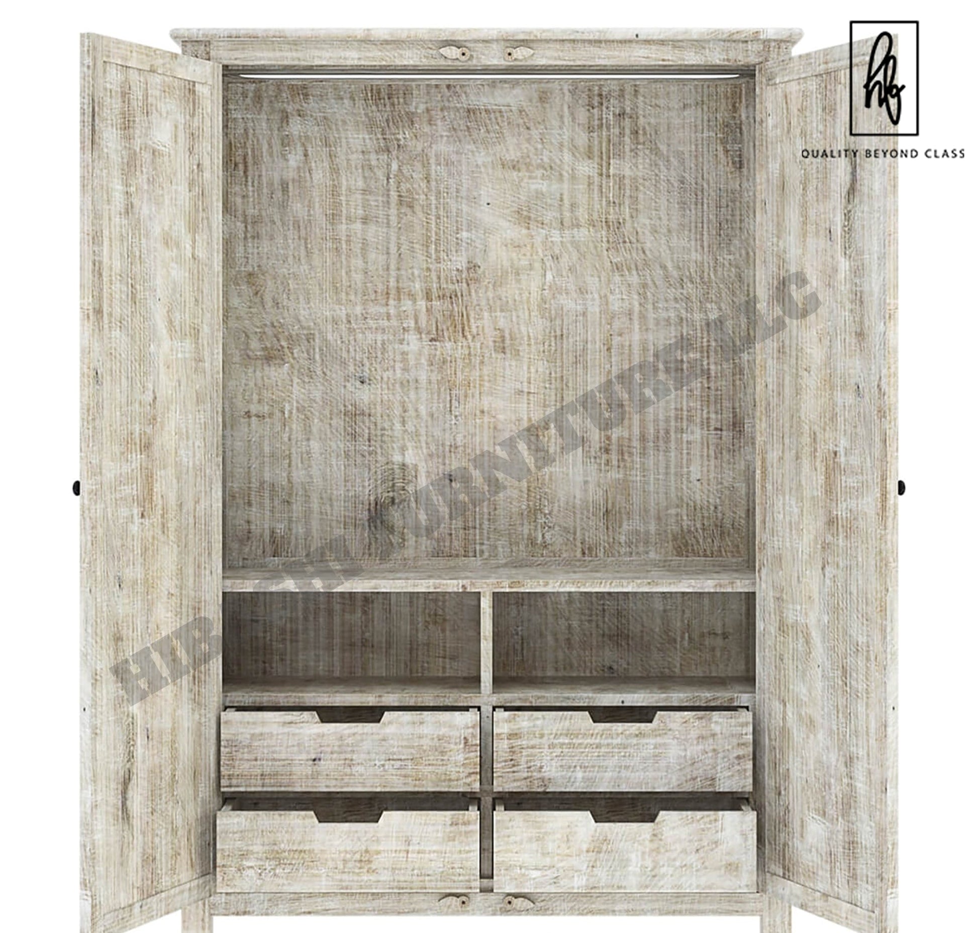 Sunflower Hand carved Solid Wood Large White Wardrobe Armoire – handcrafted solid wood furniture