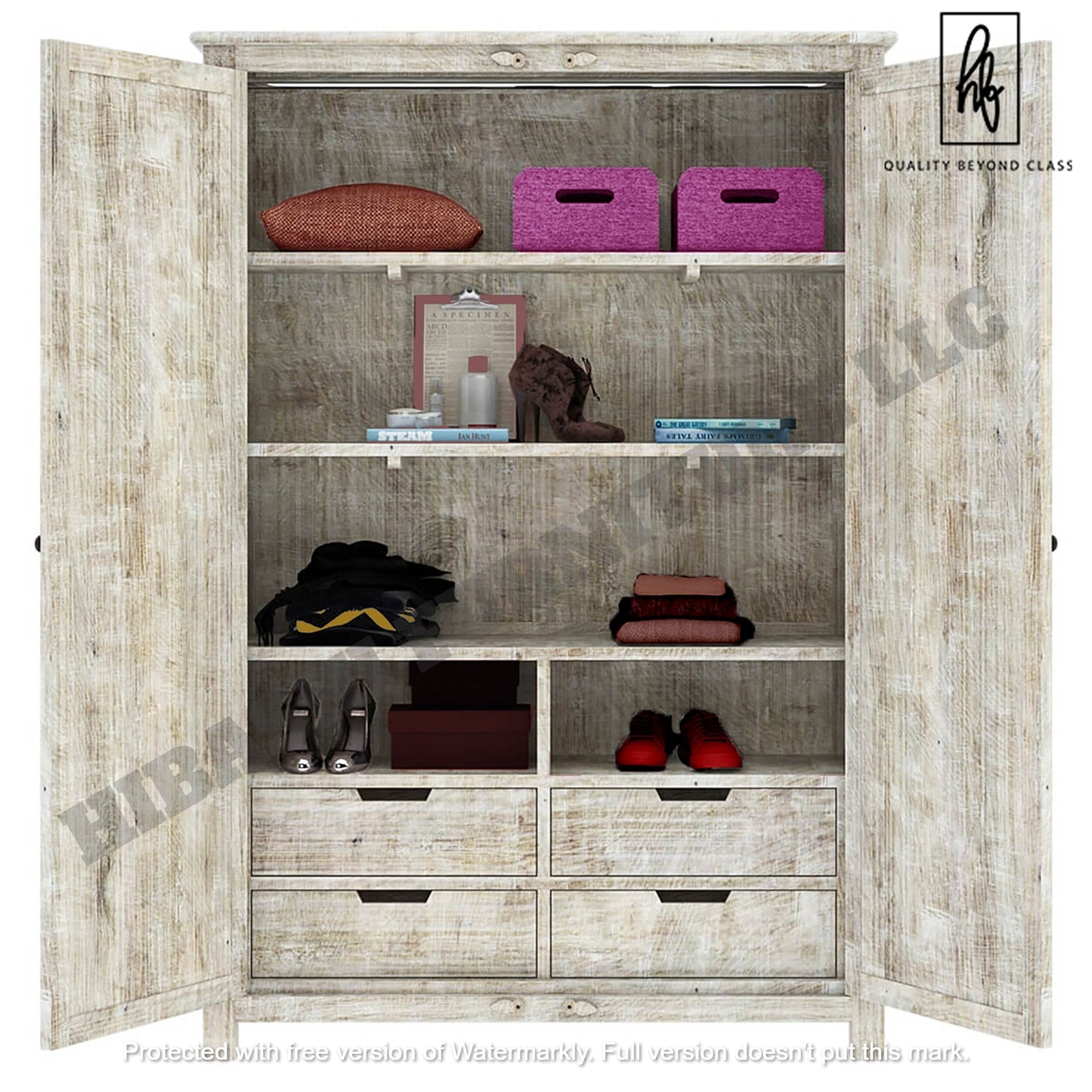 Sunflower Hand carved Solid Wood Large White Wardrobe Armoire – handcrafted solid wood furniture