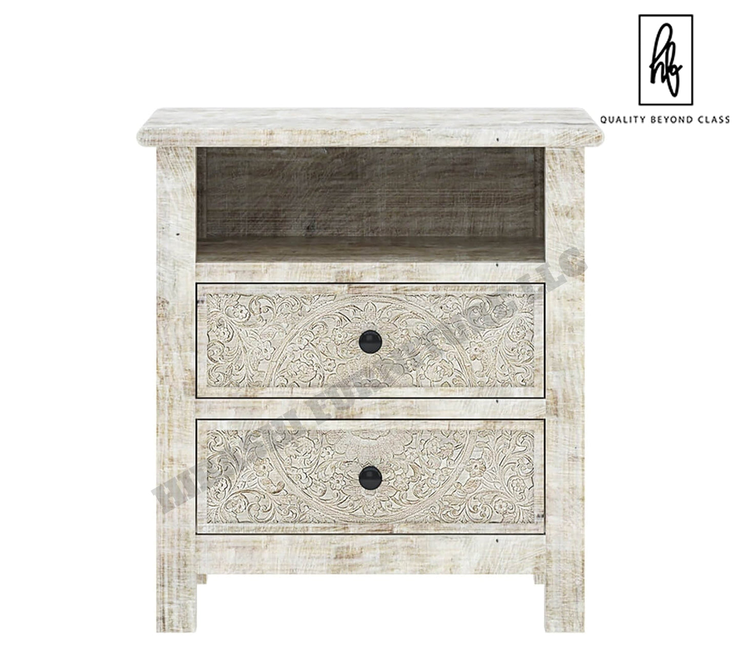 Sunflower Hand carved Solid Wood White Nightstand With Drawer – handcrafted solid wood furniture