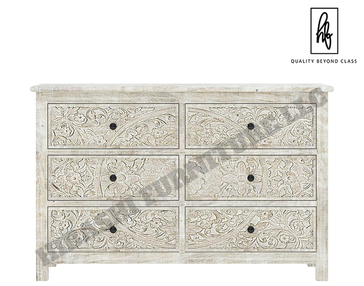 Sunflower Handcarved Solid Wood 6 Drawer White Bedroom Dresser – handcrafted solid wood furniture