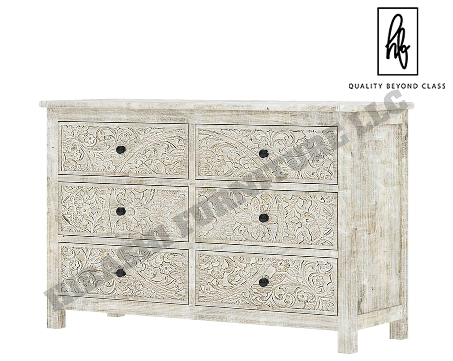 Sunflower Handcarved Solid Wood 6 Drawer White Bedroom Dresser – handcrafted solid wood furniture