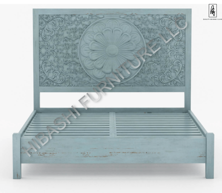 Tallaq Hand Carved Solid Mango Wood Bed – handcrafted solid wood furniture