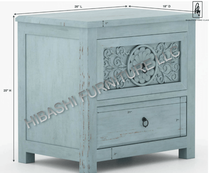 Tallaq Hand Carved Solid Mango Wood Bedside Table – handcrafted solid wood furniture