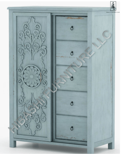 Tallaq Hand Carved Solid Mango Wood Tall Dresser – handcrafted solid wood furniture