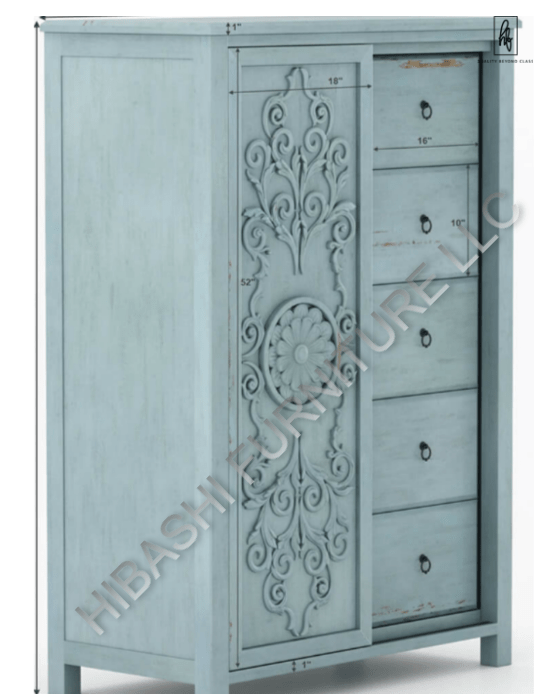 Tallaq Hand Carved Solid Mango Wood Tall Dresser – handcrafted solid wood furniture