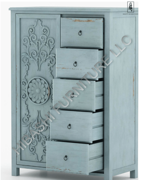 Tallaq Hand Carved Solid Mango Wood Tall Dresser – handcrafted solid wood furniture