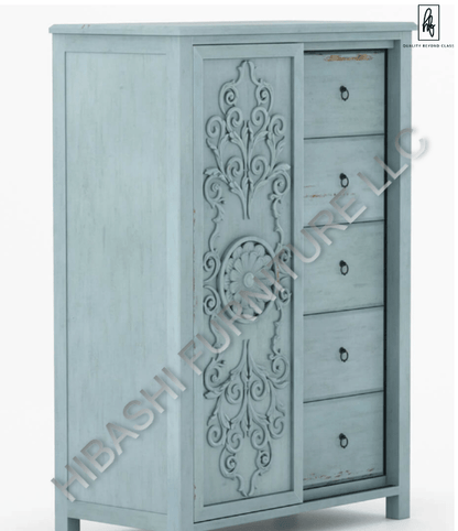 Tallaq Hand Carved Solid Mango Wood Tall Dresser – handcrafted solid wood furniture