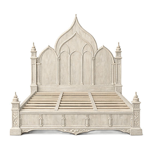 Vaulted Crown Gothic Hand - Carved Solid Wood Platform Bed / Bedroom Collection – handcrafted solid wood furniture