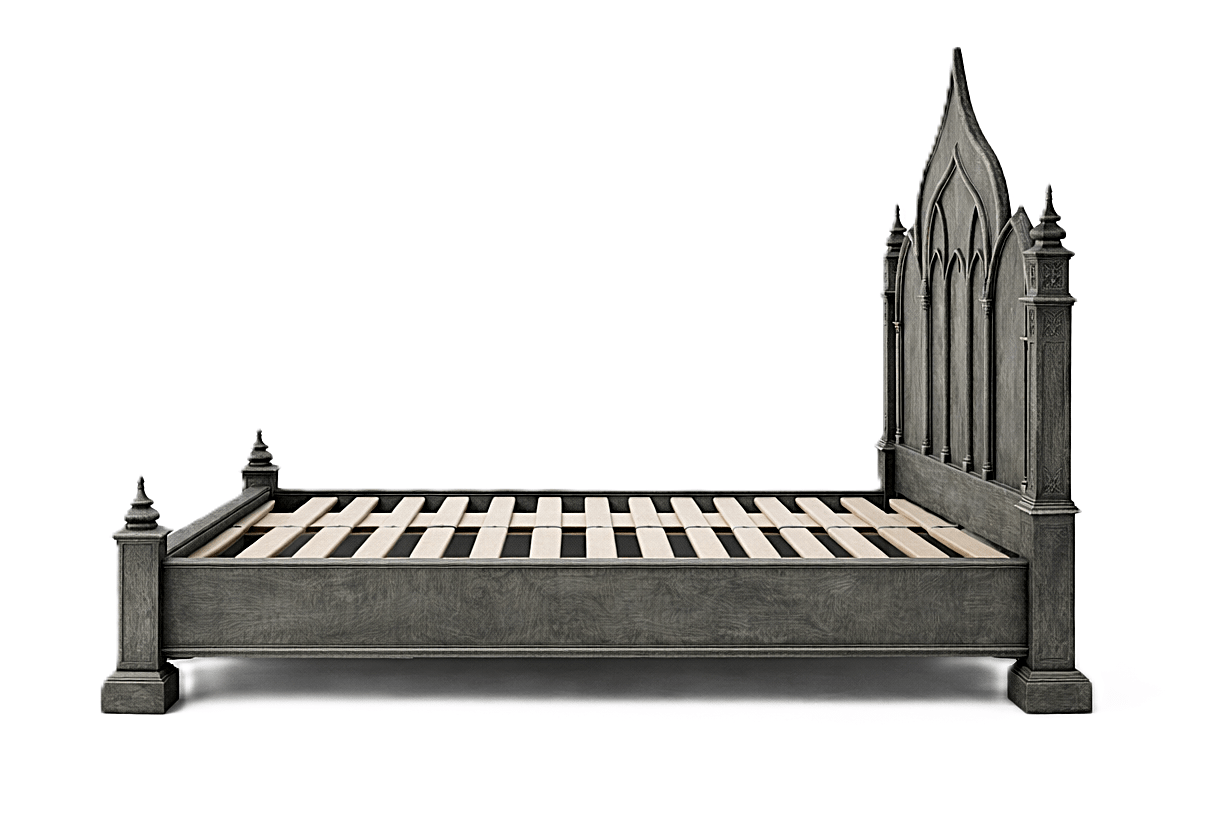 Vaulted Crown Gothic Hand - Carved Solid Wood Platform Bed / Bedroom Collection – handcrafted solid wood furniture