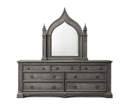 Vaulted Crown Gothic Hand - Carved Solid Wood Platform Bed / Bedroom Collection – handcrafted solid wood furniture